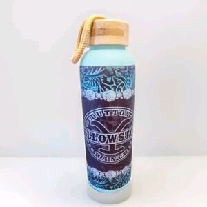 28 oz Thick Glass Bottle Turquoise/Blue Yellowstone Dutton Ranch Wood style Cap